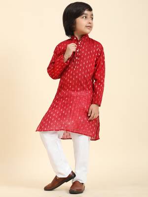 Maroon Printed Cotton Printed Kurta Pajama Set for Boys Ethnic Wear 4