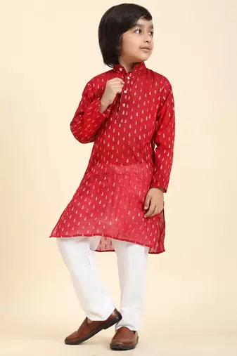 Maroon Printed Cotton Printed Kurta Pajama Set for Boys Ethnic Wear