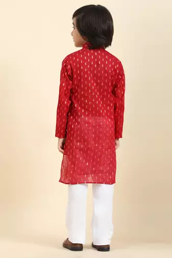 Maroon Printed Cotton Printed Kurta Pajama Set for Boys Ethnic Wear