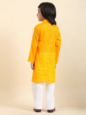 Yellow Printed Cotton Printed Kurta Pajama Set for Boys Ethnic Wear 2