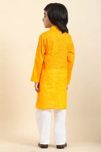 Yellow Printed Cotton Printed Kurta Pajama Set for Boys Ethnic Wear