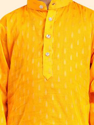 Yellow Printed Cotton Printed Kurta Pajama Set for Boys Ethnic Wear 3