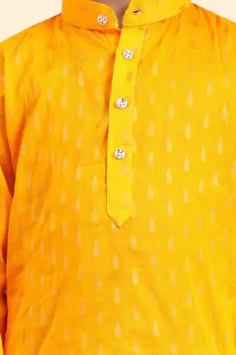 Yellow Printed Cotton Printed Kurta Pajama Set for Boys Ethnic Wear