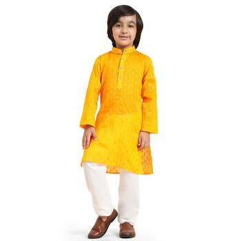 Yellow Printed Cotton Printed Kurta Pajama Set for Boys Ethnic Wear 1