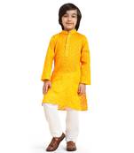 Yellow Printed Cotton Printed Kurta Pajama Set for Boys Ethnic Wear