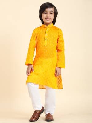 Yellow Printed Cotton Printed Kurta Pajama Set for Boys Ethnic Wear 4