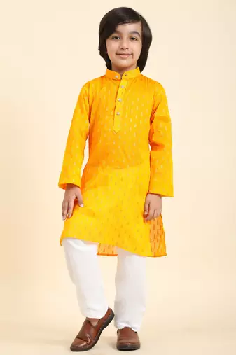Yellow Printed Cotton Printed Kurta Pajama Set for Boys Ethnic Wear