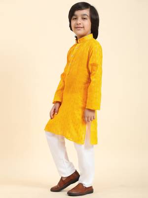 Yellow Printed Cotton Printed Kurta Pajama Set for Boys Ethnic Wear 5