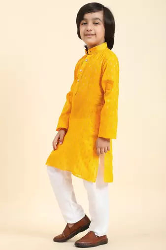 Yellow Printed Cotton Printed Kurta Pajama Set for Boys Ethnic Wear