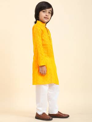 Yellow Printed Cotton Printed Kurta Pajama Set for Boys Ethnic Wear 6