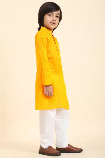 Yellow Printed Cotton Printed Kurta Pajama Set for Boys Ethnic Wear