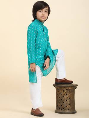 Firozi Printed Cotton Printed Kurta Pajama Set for Boys Ethnic Wear 1