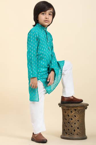Firozi Printed Cotton Printed Kurta Pajama Set for Boys Ethnic Wear