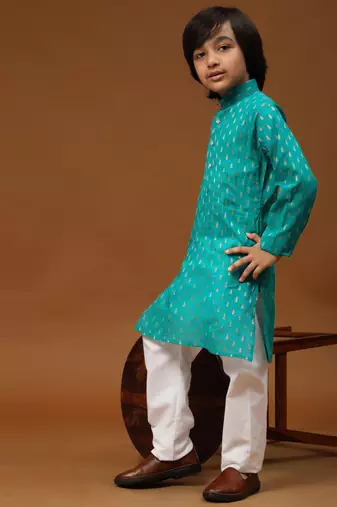 Firozi Printed Cotton Printed Kurta Pajama Set for Boys Ethnic Wear