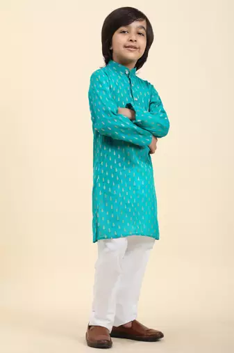 Firozi Printed Cotton Printed Kurta Pajama Set for Boys Ethnic Wear