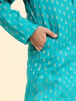 Firozi Printed Cotton Printed Kurta Pajama Set for Boys Ethnic Wear 7