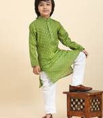 Green Printed Cotton Printed Kurta Pajama Set for Boys Ethnic Wear