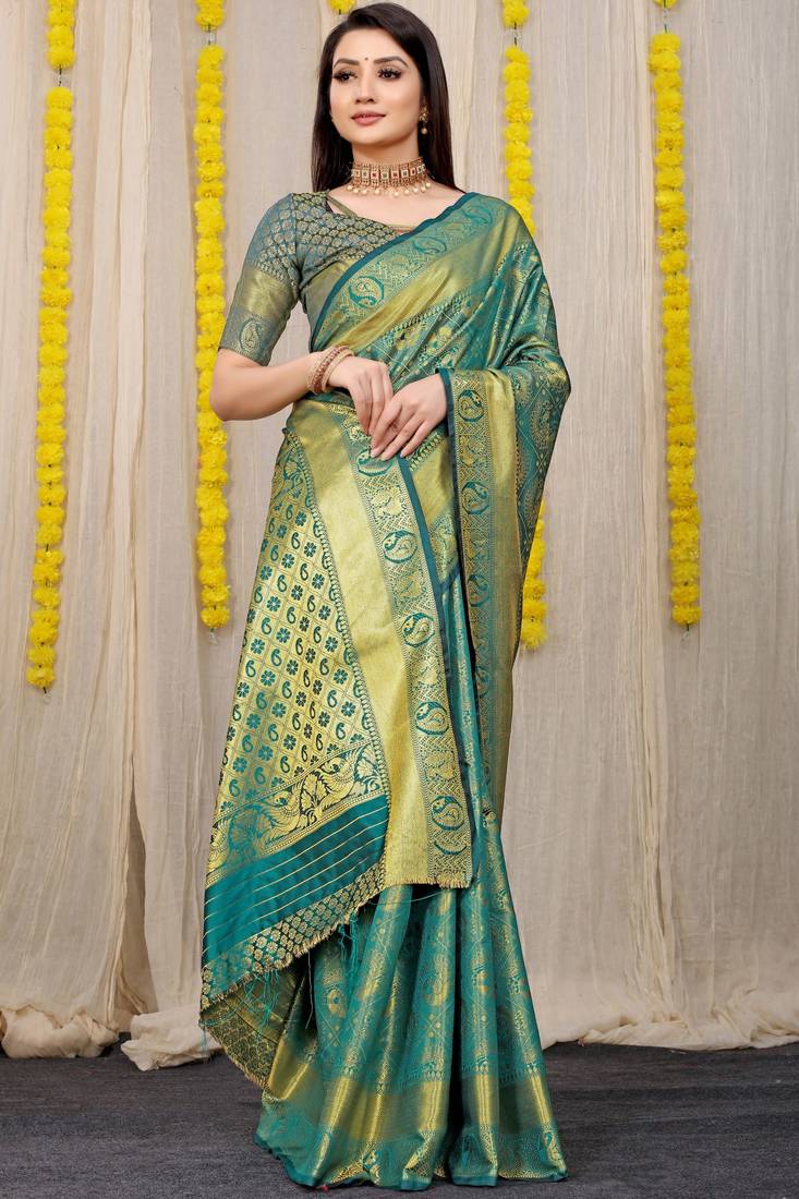TEAL TISSUE SILK SARE