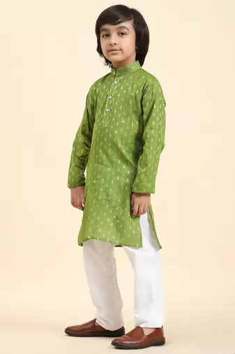 Green Printed Cotton Printed Kurta Pajama Set for Boys Ethnic Wear