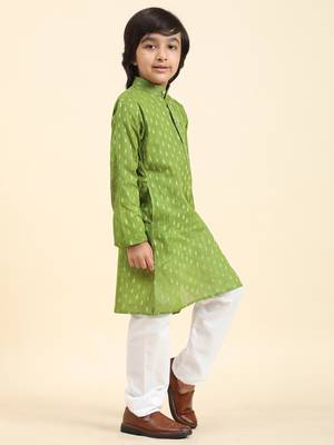 Green Printed Cotton Printed Kurta Pajama Set for Boys Ethnic Wear 4