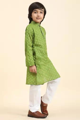 Green Printed Cotton Printed Kurta Pajama Set for Boys Ethnic Wear