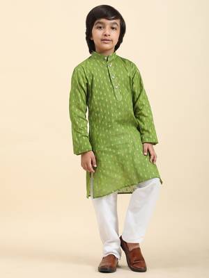 Green Printed Cotton Printed Kurta Pajama Set for Boys Ethnic Wear 5