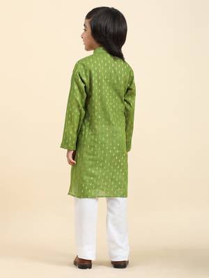 Green Printed Cotton Printed Kurta Pajama Set for Boys Ethnic Wear 6