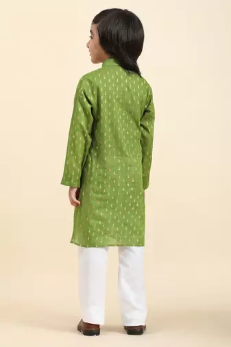 Green Printed Cotton Printed Kurta Pajama Set for Boys Ethnic Wear