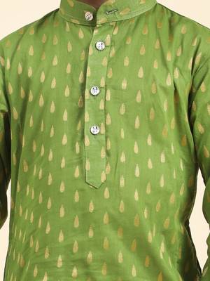 Green Printed Cotton Printed Kurta Pajama Set for Boys Ethnic Wear 7