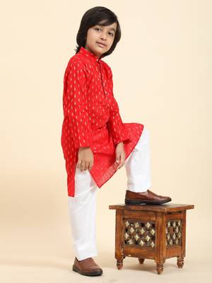 Red Printed Cotton Printed Kurta Pajama Set for Boys Ethnic Wear 1