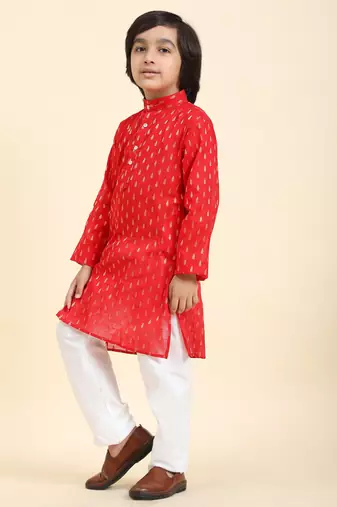 Red Printed Cotton Printed Kurta Pajama Set for Boys Ethnic Wear