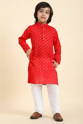 Red Printed Cotton Printed Kurta Pajama Set for Boys Ethnic Wear