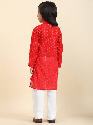 Red Printed Cotton Printed Kurta Pajama Set for Boys Ethnic Wear 6