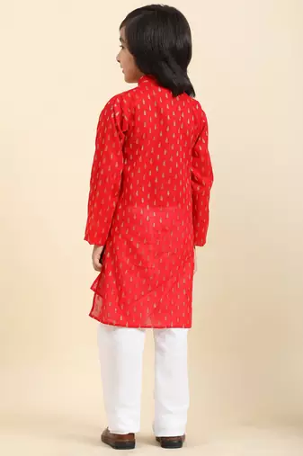 Red Printed Cotton Printed Kurta Pajama Set for Boys Ethnic Wear