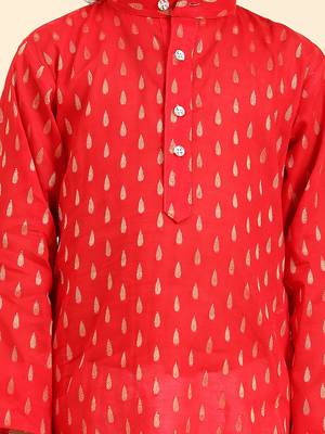 Red Printed Cotton Printed Kurta Pajama Set for Boys Ethnic Wear 7