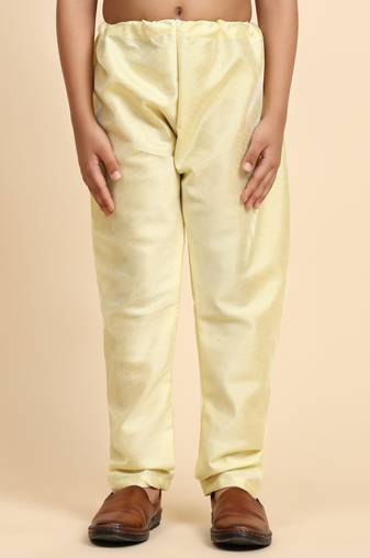 Yellow Printed Silk Printed Kurta Pajama with Waistcoat Set for Boys Ethnic Wear