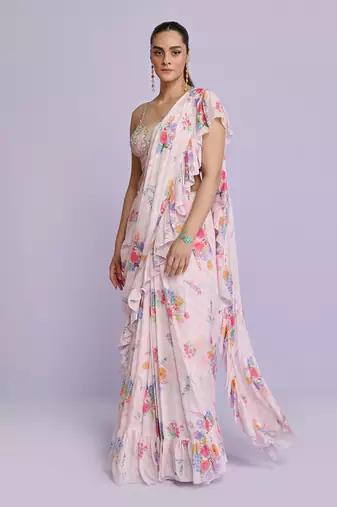 amelia georgette ruffle saree