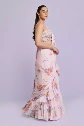 amelia georgette ruffle saree
