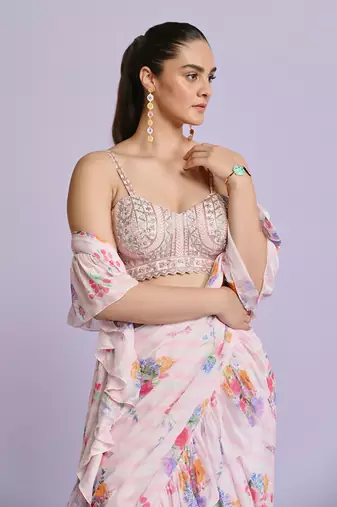amelia georgette ruffle saree