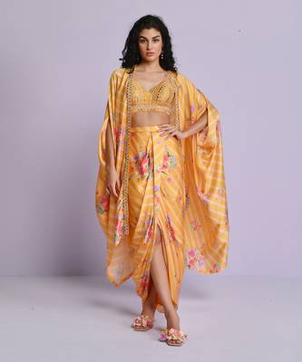 Yellow drape skirt set 1
