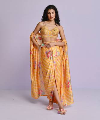Yellow drape skirt set 2