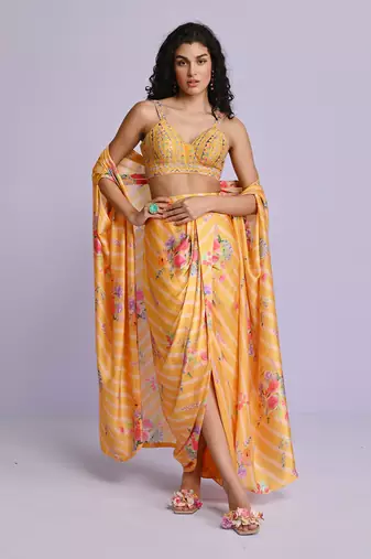 Yellow drape skirt set