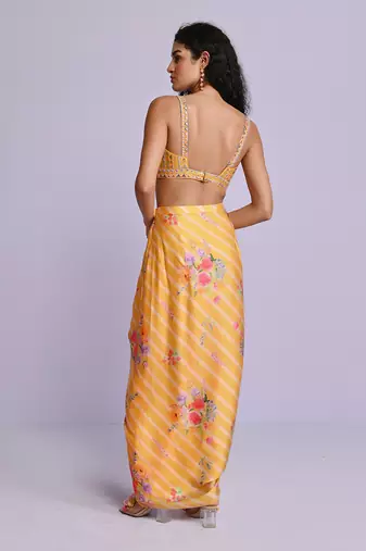Yellow drape skirt set