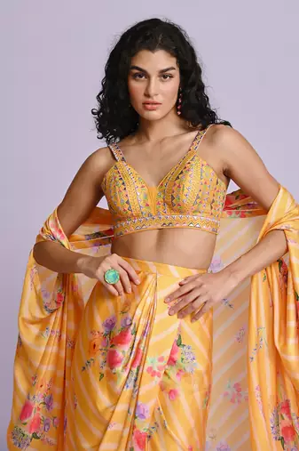 Yellow drape skirt set