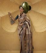 Kimisha women's black silk woven saree with unstitched blouse piece