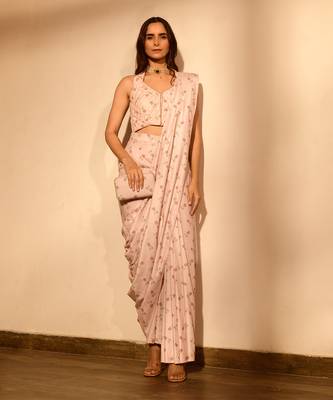 Rosey pink pant saree set 1