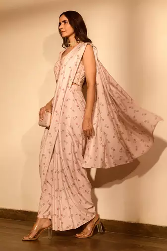 Rosey pink pant saree set