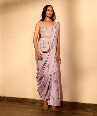 Very peri lilac sequins pant saree set 1