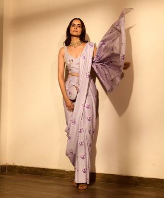Very peri lilac sequins pant saree set 2