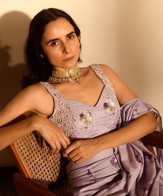 Very peri lilac sequins pant saree set 4